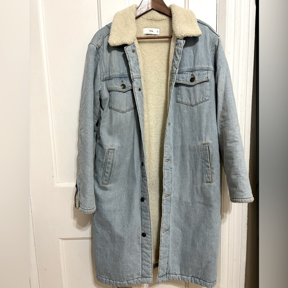 TNA ARITZIA DENIM SHEARLING COAT XS